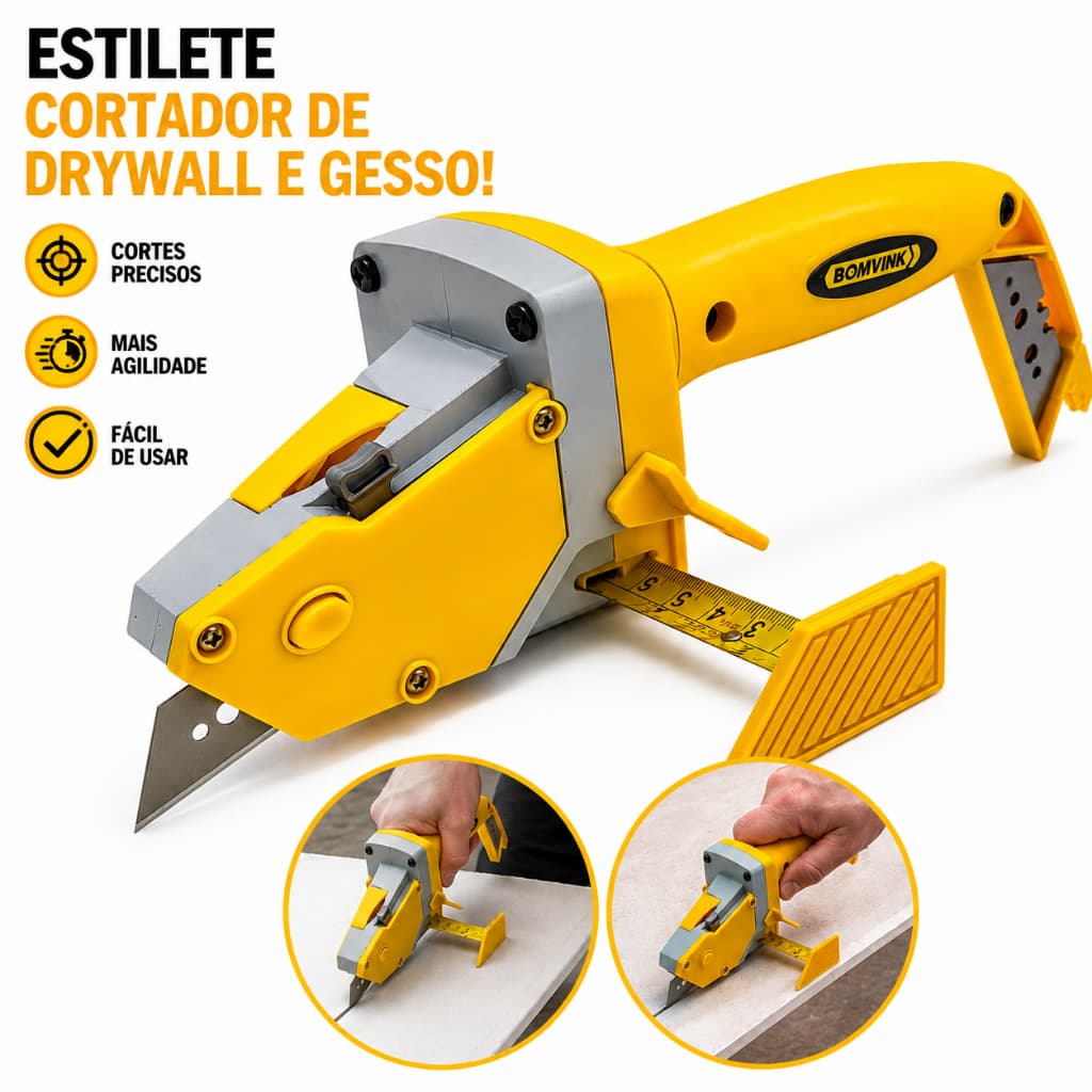 Cortador De Placa Gesso Drywall Com Trena 5m Guia De Corte + 5 Lâminas Profissional