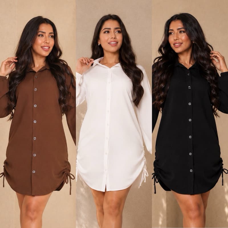 Vestido Chemise Duna Premium Liso Manga Longa Elastex e Ajuste lateral - Elegante