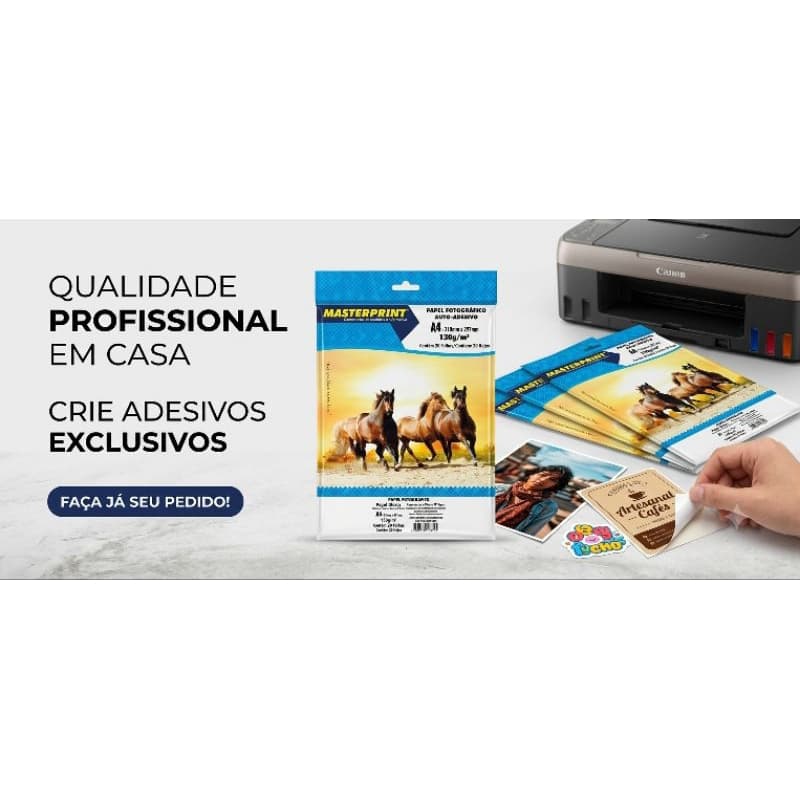 Papel Fotográfico Autocolante 130g A4 Masterprint-Papel fotográfico adesivo 20 folhas.