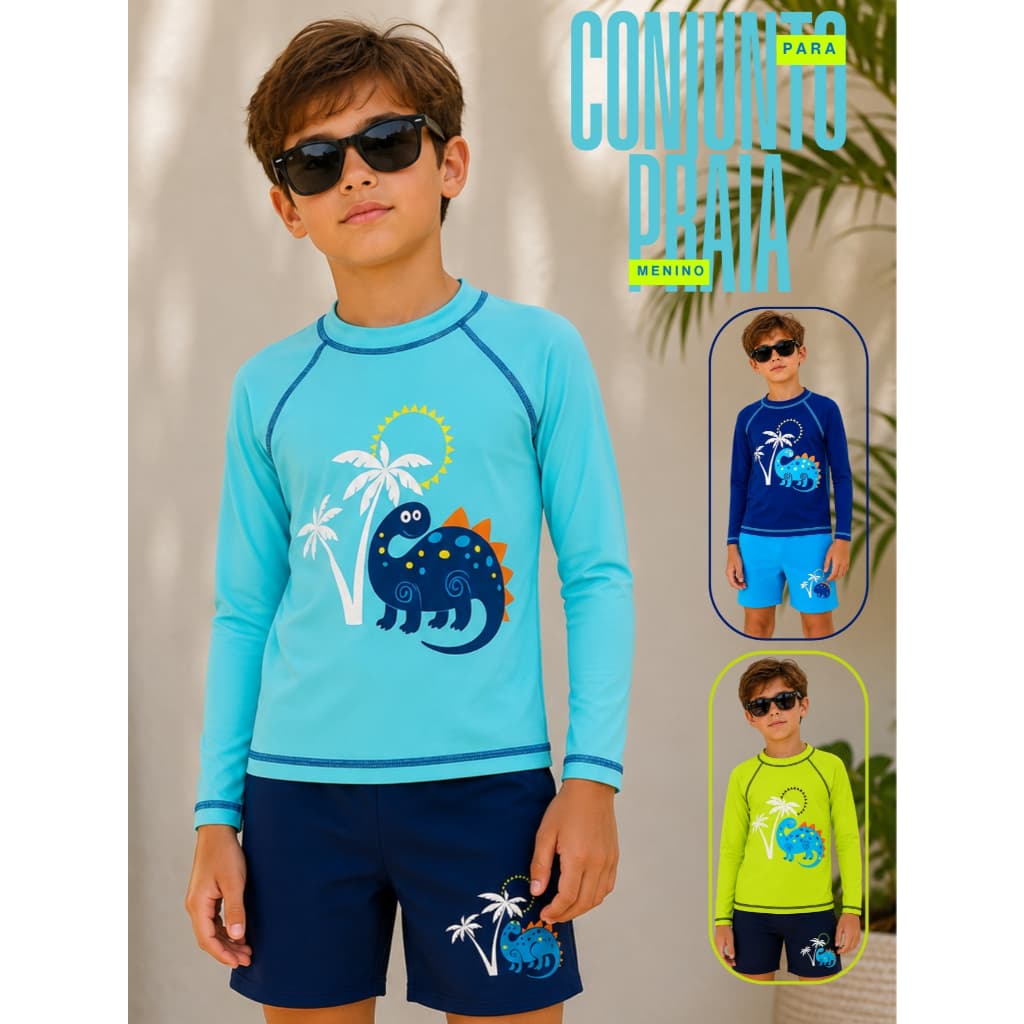 Conjunto Sunga Box Menino Camiseta Proteção Uv 50+ Infantil