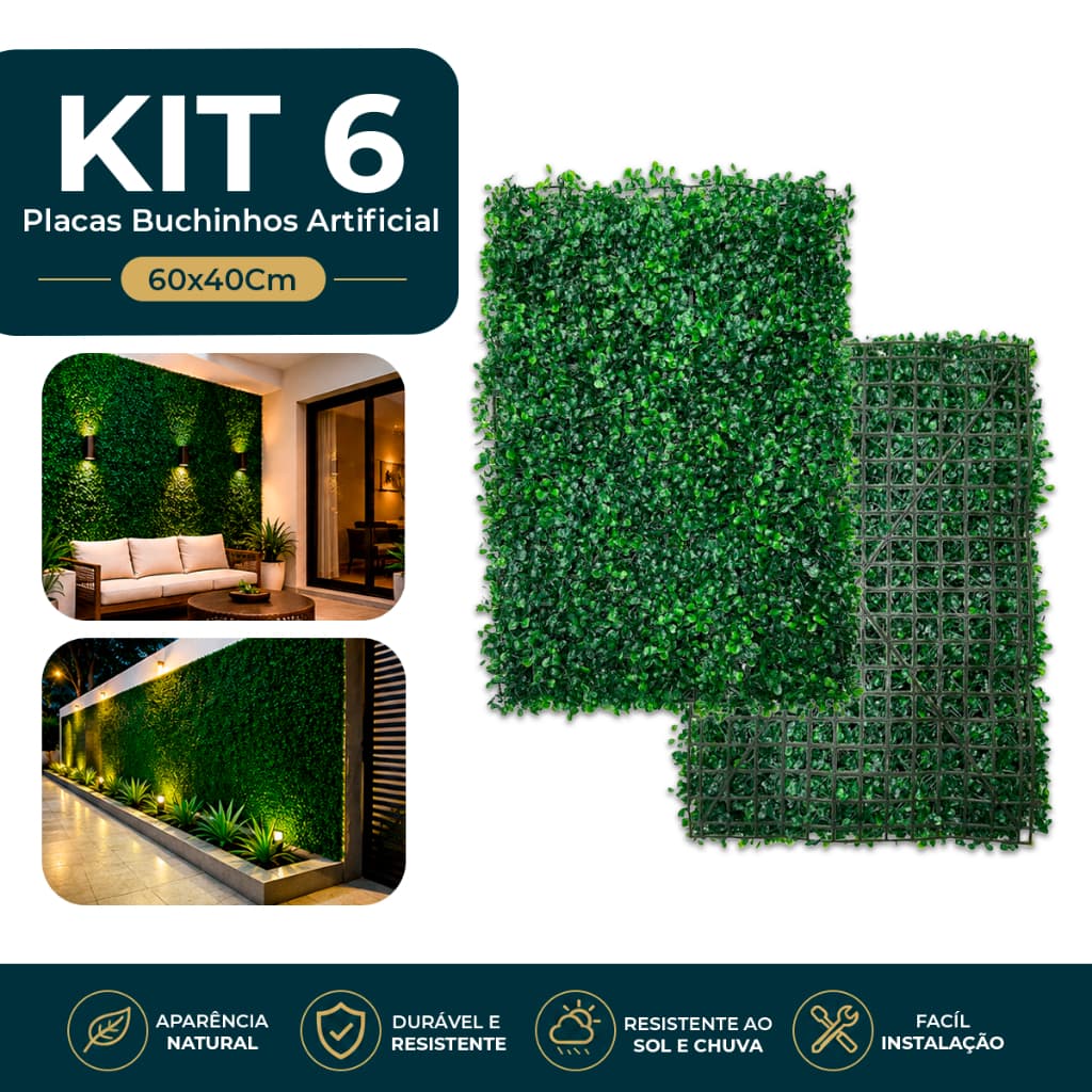 Kit Placas 40x60 Buchinhos Grama Artificial Jardim Vertical Parede Verde Muro inglês