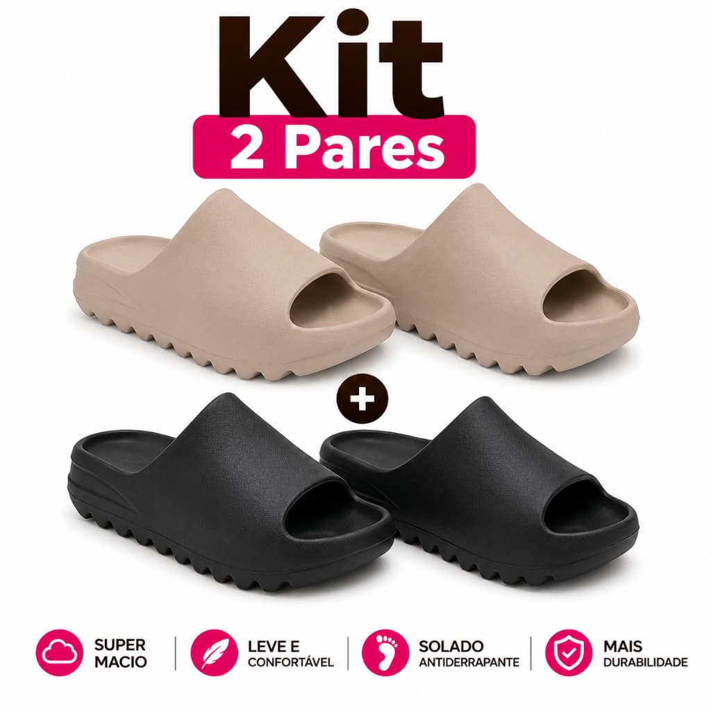 ☁️🩴 Kit 2 Pares Chinelo Slide Macio | Leve, Moderno e Resistente Slide Masculino Confortável | Unissex e Macio