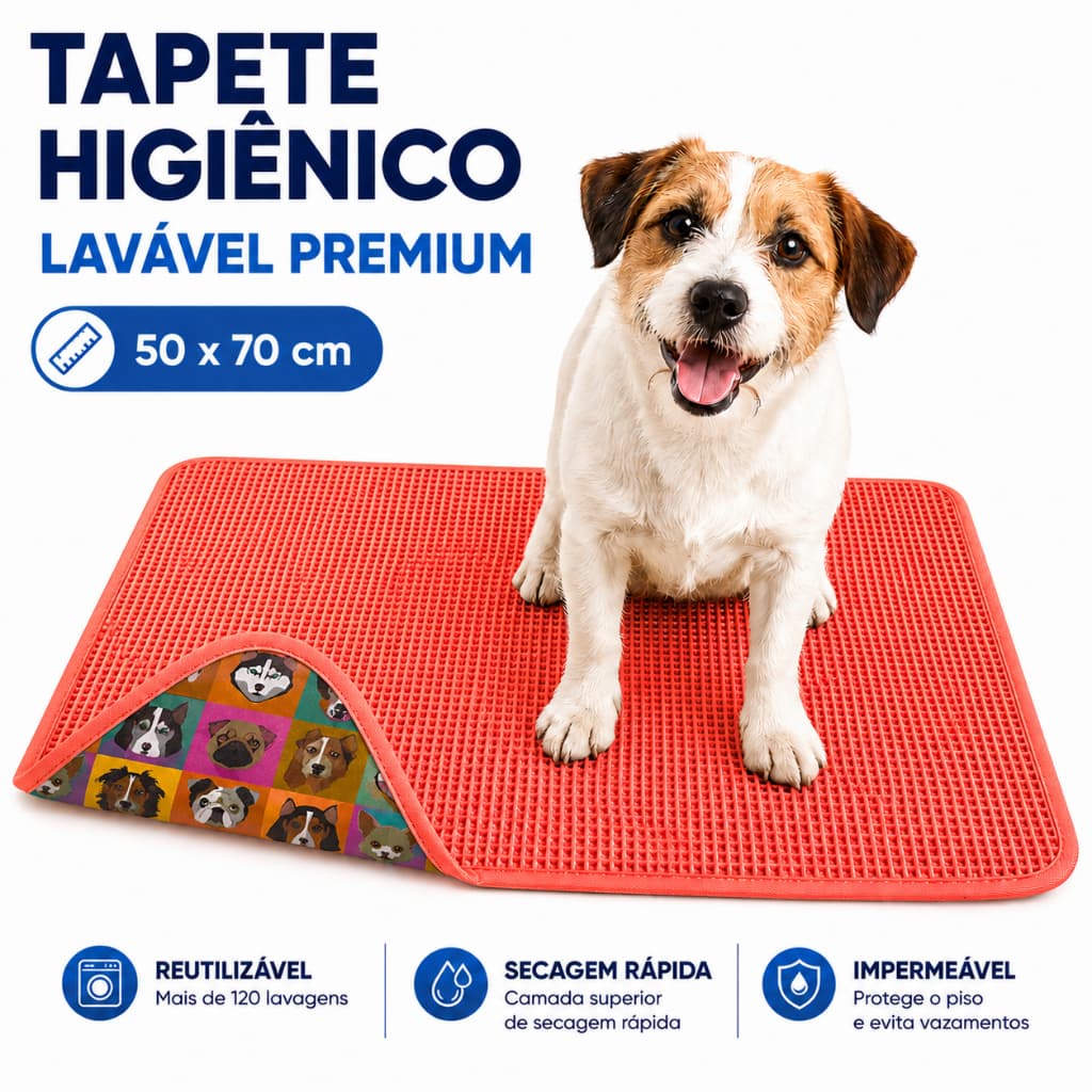 Tapete Higiênico Lavável Premium para Cachorro 50x70cm Reutilizável Super Absorvente Antivazamento +300 de Lavagens