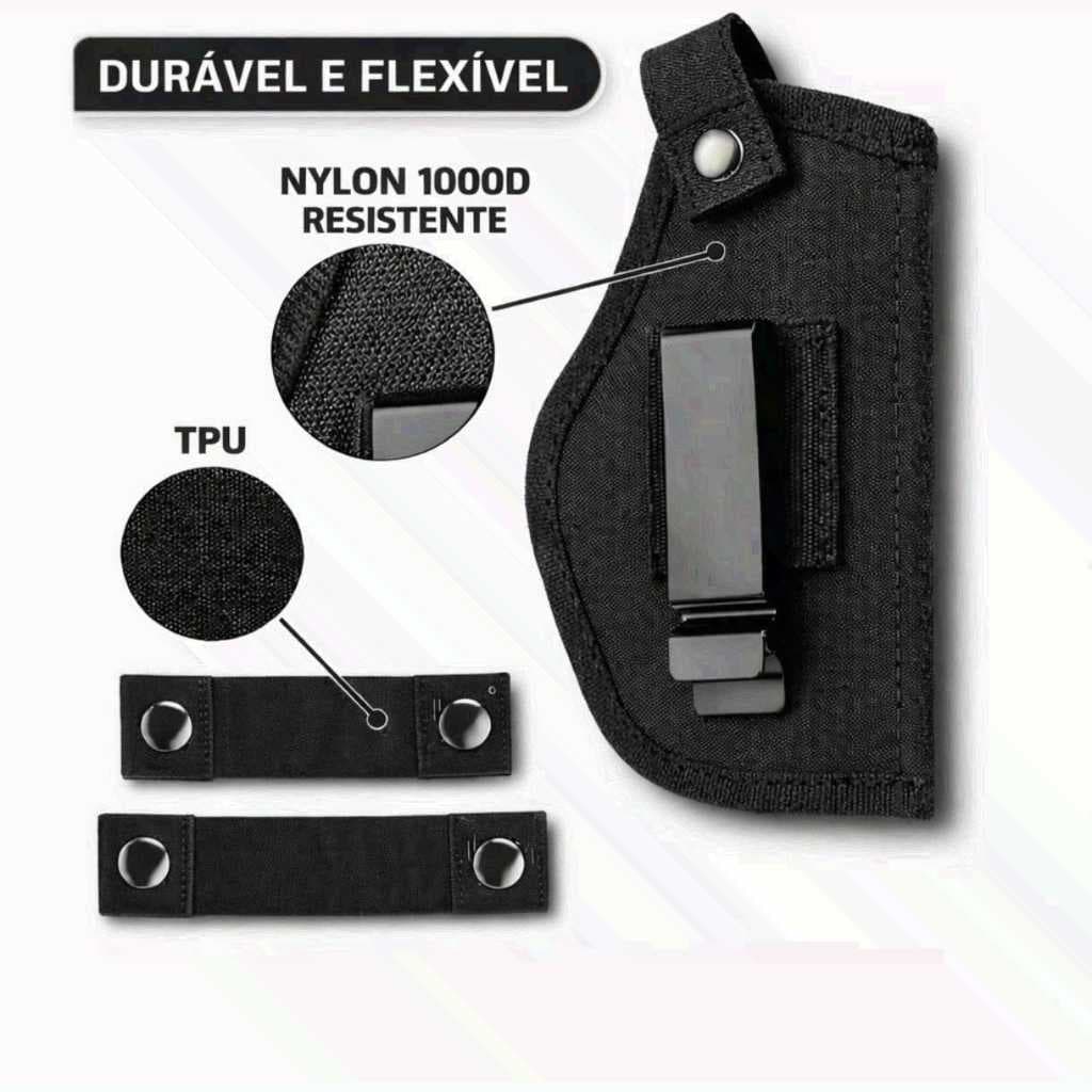 Coldre Universal Velado Nylon 1000D Clip Metalico Ambidestro Com Tiras Ajustaveis Profissional
