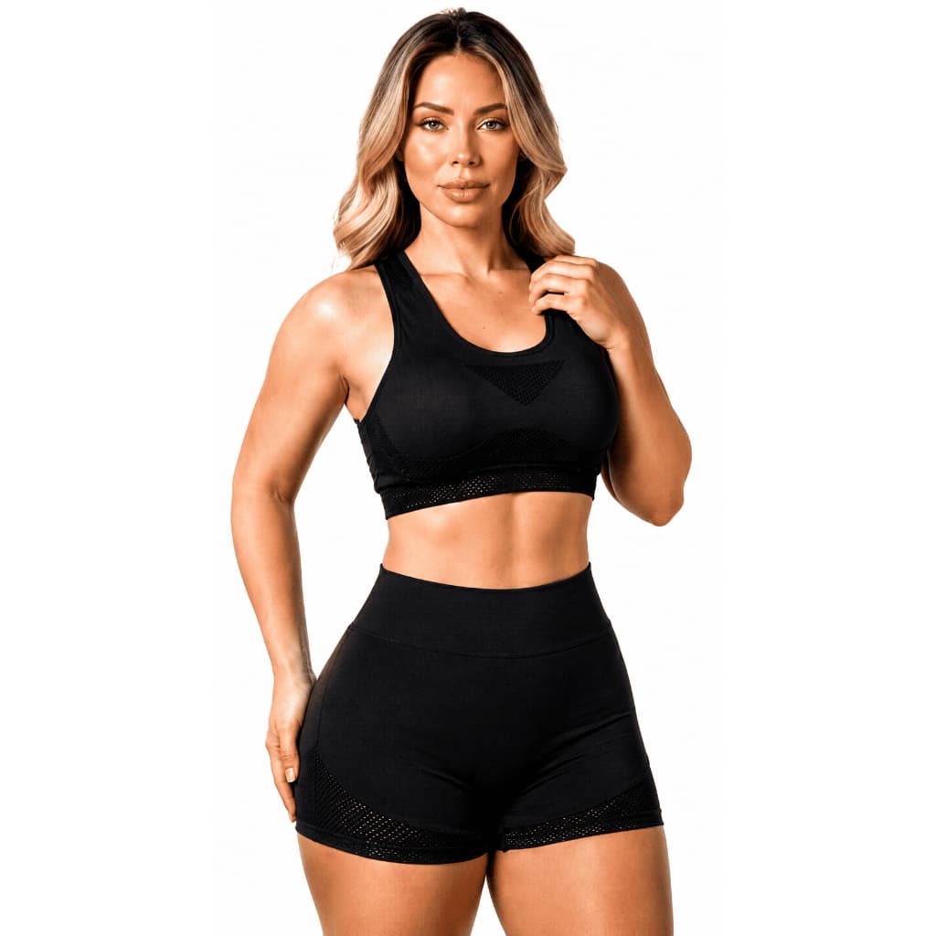 Conjunto Top + Short Academia Feminino Cintura Alta Fitness top academia conjunto esportivo feminino para treino