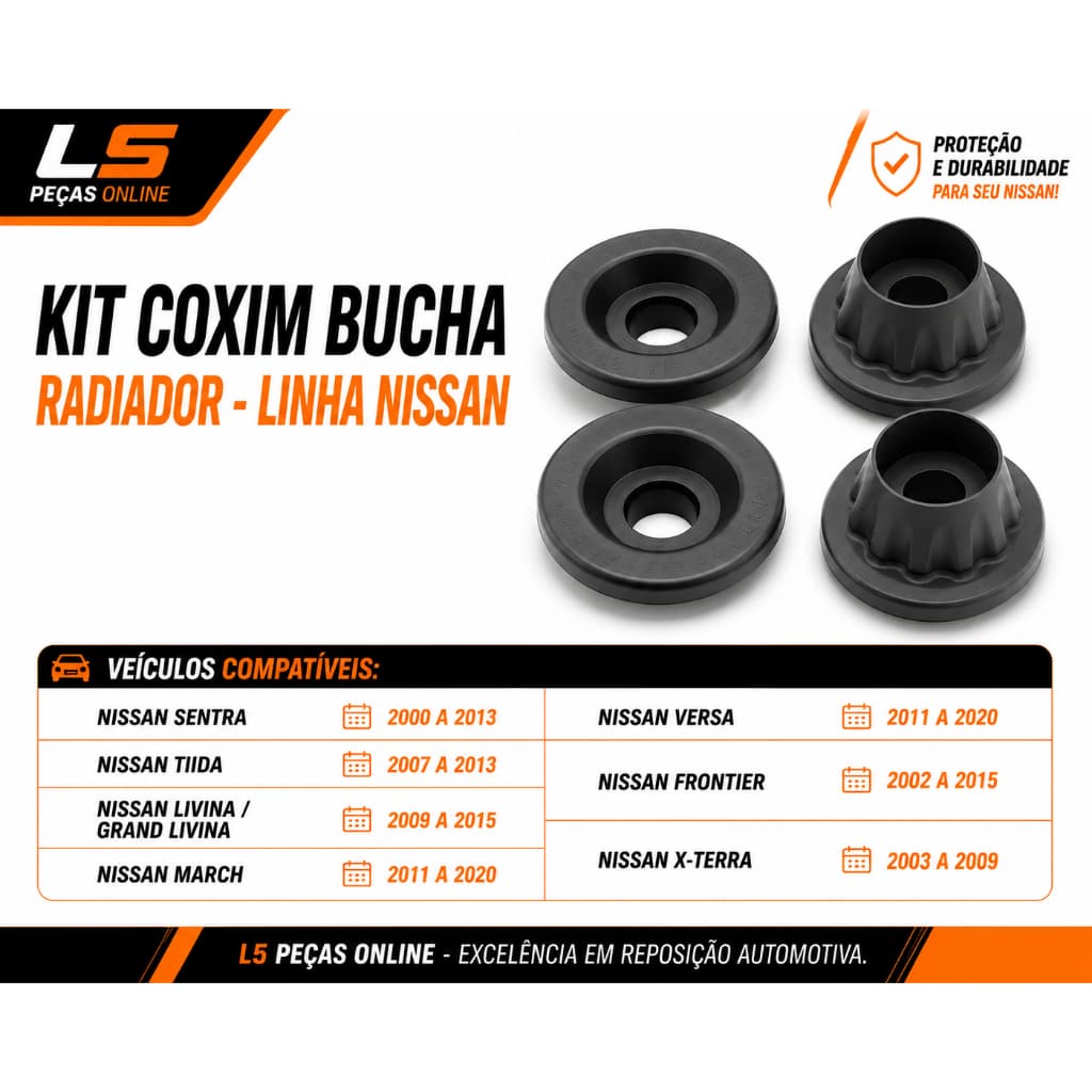 Kit 2 Coxins Buchas Suporte Radiador Nissan Versa March Tiida 2008 2009 2010 2011 2012 2013 Peça Kit