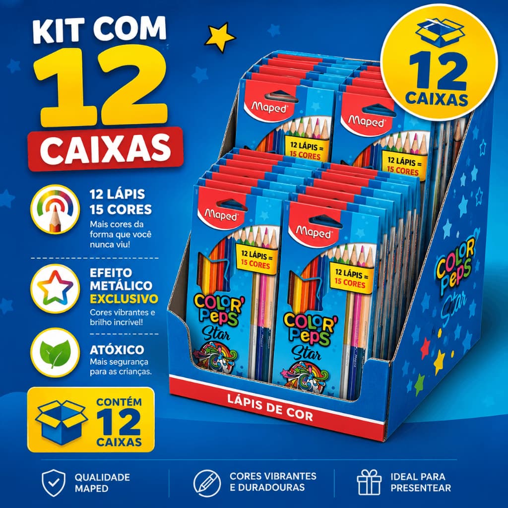 6 CX LAPIS DE COR MAPED 12 CORES + 3 LAPIS ,TRIANGULAR COLOR PEPS 15 CORES - MAPED