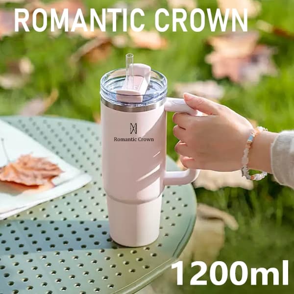 ROMANTIC CROWN Copo Térmico Inox Portátil 1200ml/600ml/1.2L Garrafa Térmica Inoxidável com Tampa e Canudo