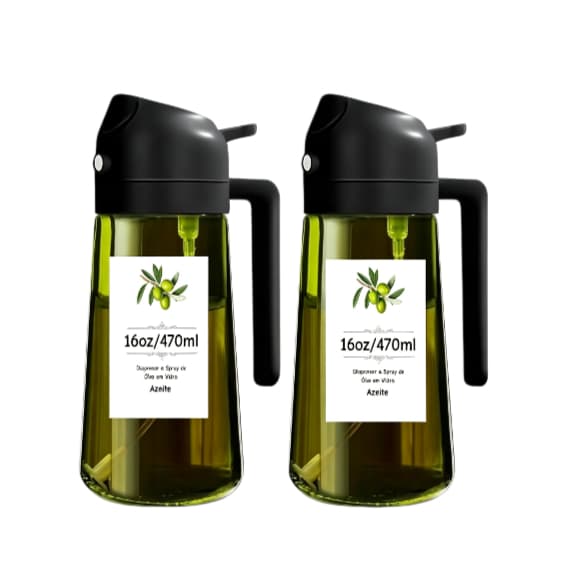 Garrafa de azeite – Frasco com bico spray 2 em 1, Garrafa de vidro de 470 ml, Verde-oliva, Adequada para óleo comestível