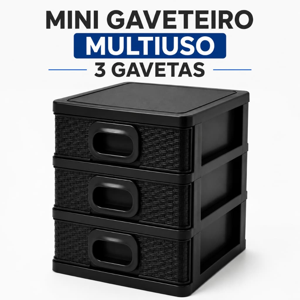 Organizador Multiuso Várias Cores com 3 Gavetas para Mesa Maquiagem Joias e Escritório