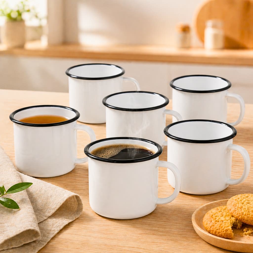 Kit Caneca Esmaltada Branca 150ml Rustica Campo Fazenda Café Leite