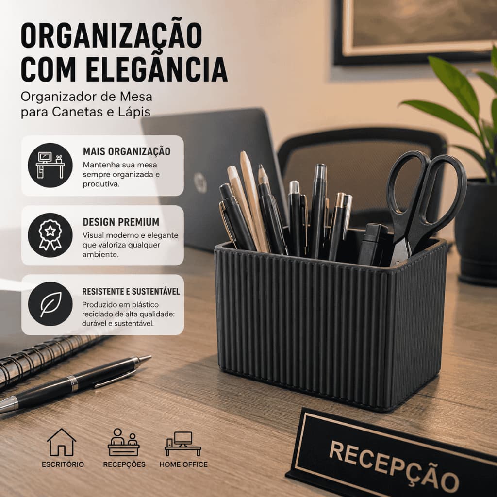 Organizador de Mesa Porta Objetos Porta Canetas Premium Elegante Minimalista Escritório