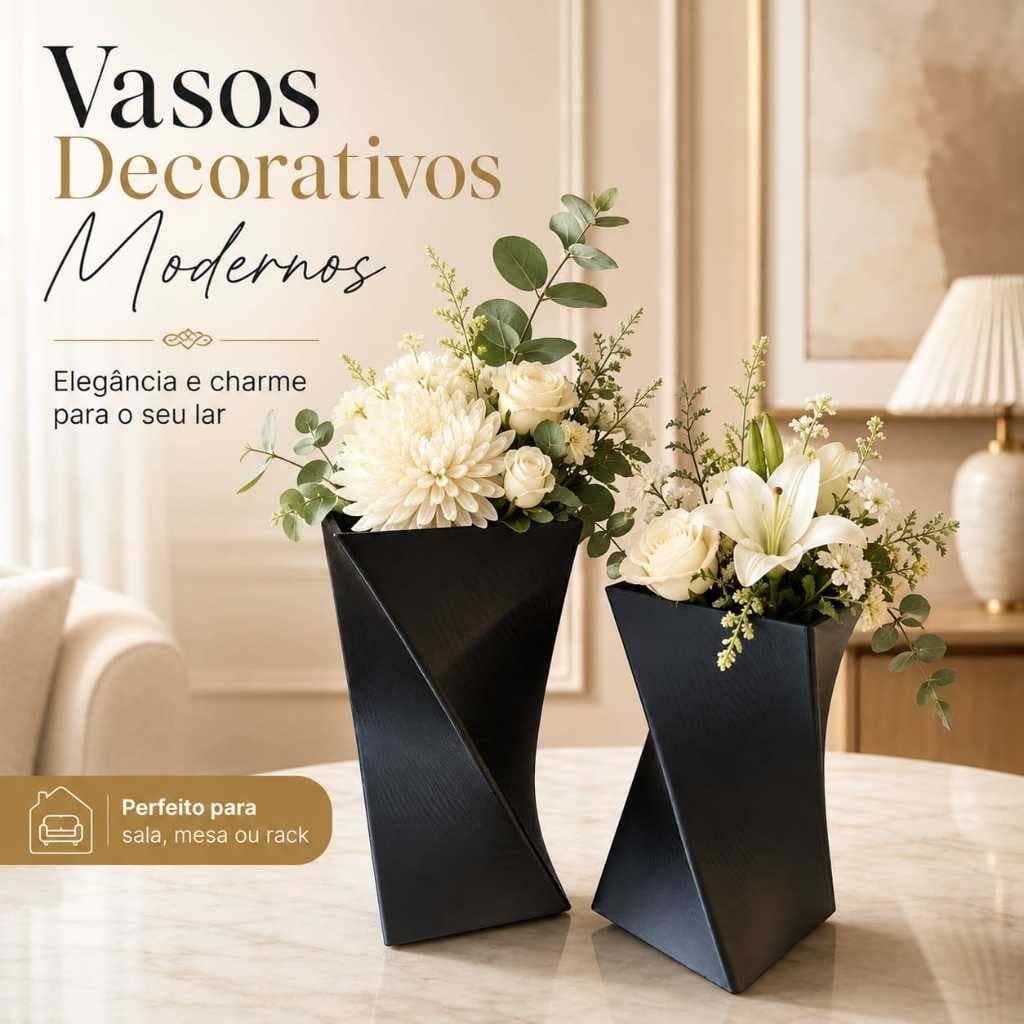Kit Duplo Vasos Decorativos Q-Vase Alta Qualidade Moderno para Sala Mesa Rack Escritório Flores Plantas Suculentas