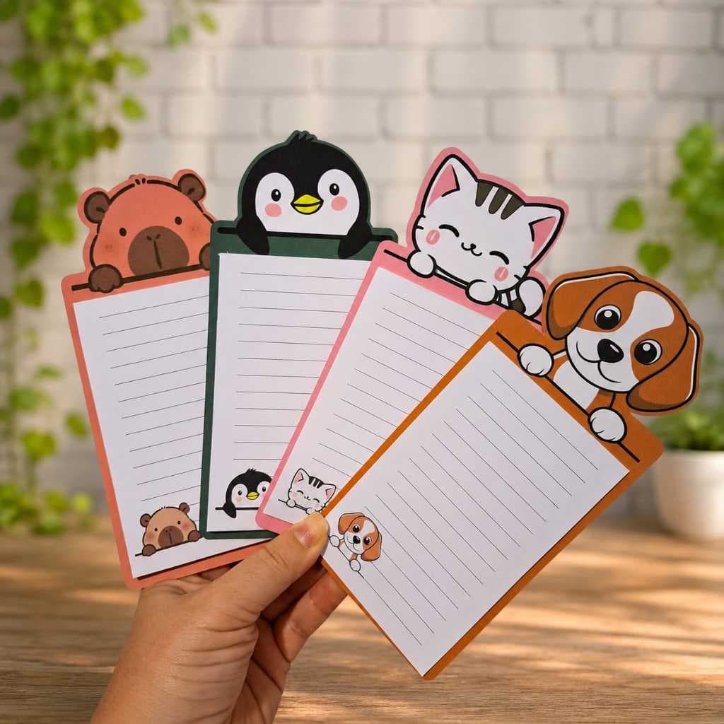 Bloco de anotações pautado bichinhos - Bloco para recados pautado - Bloco de notas decorado