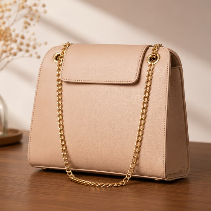 Bolsa Feminina em Couro Sintético Várias Cores Bolsa Estruturada Alça Corrente Dourada
