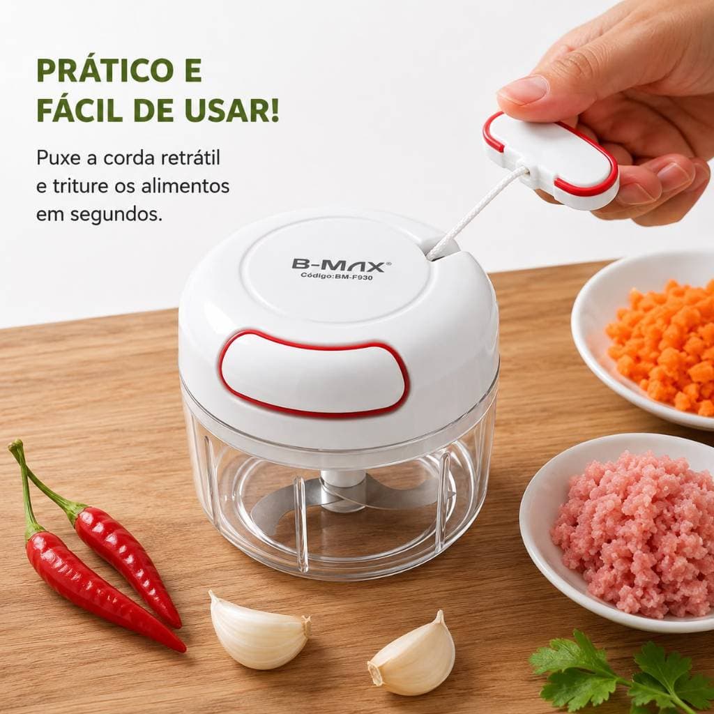 Mini Processador Manual 170ml Triturador Alho Cebola Temperos 2 Lâminas Inox