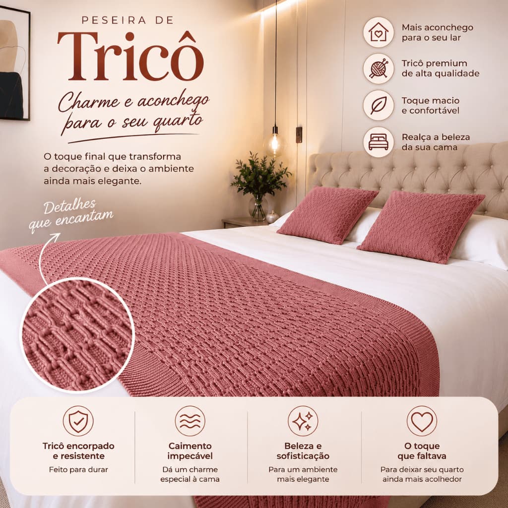 Peseira para Cama Casal Queen King Tricô Decorativa Manta Luxo Quarto Moderna Peseira Tricô Manta para Cama