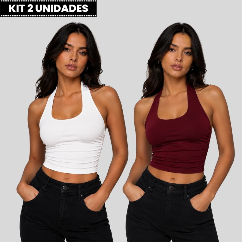 Kit 2 Blusas Femininas Frente Única Franzida Lateral Suplex Premium com Forro no Busto Confortável Casual