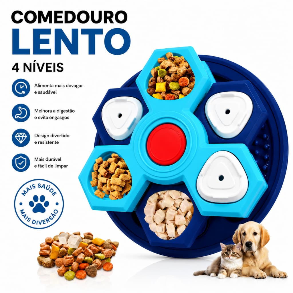 Comedouro Lento Interativo para Cães e Gatos 2/3/4 Níveis Antiansiedade Cor Sortida