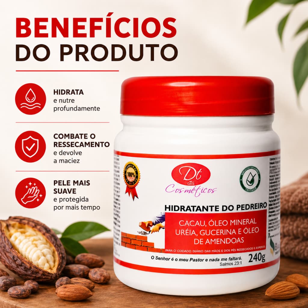 Creme do pedreiro hidratante para os pes mãos cotovelos joelhos regiões ressacadas varios tamanhos