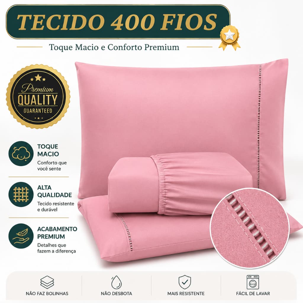 Jogo de Lençol 400 Fios Micropercal Casal Queen King Solteiro Ponto Palito Toque Macio Confortável Premium