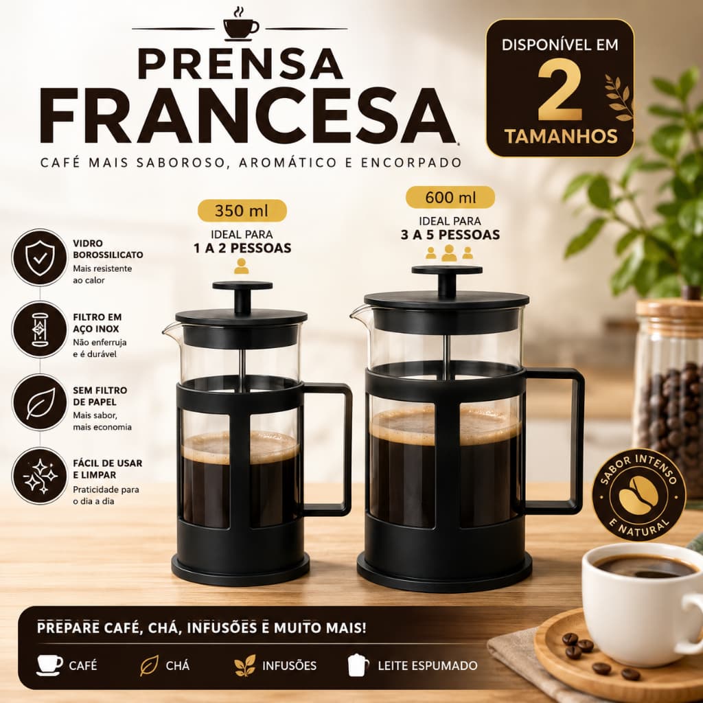 Cafeteira Prensa Francesa 350ml 600ml Café Chá Café Gourmet Vidro Borossilicato