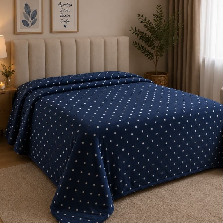 Manta Casal Microfibra 180x220cm Estampa Poá Macia Quentinha Confortável Premium