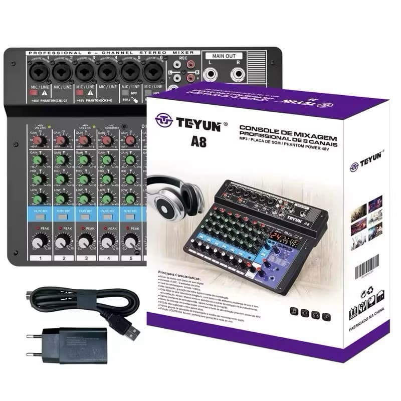TEYUN 8 Canais Mesa De Som Profissional Mixers Som Mixagem Console Entrada do Computador 48V Número de Potência Para DJ