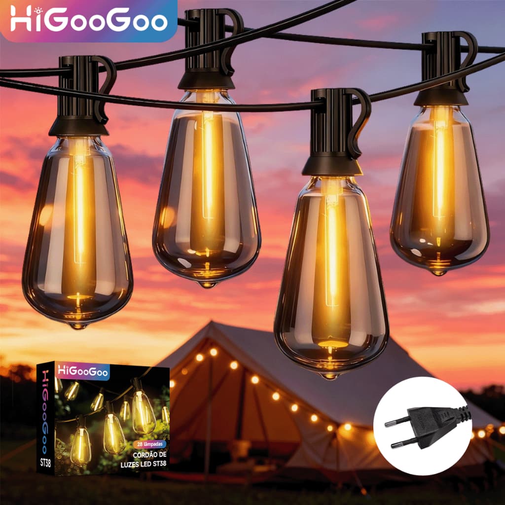 HiGooGoo E12 ST38 Cordão LED Conectável 36m Longo Impermeável 28/55 Lâmpadas Iluminação Externa Ar livre Pátio & Natal