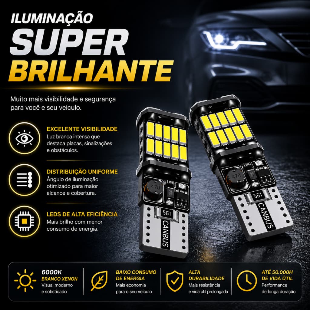 Pingo super LED Efeito xenon T10 cambus luz  do carro moto  LED lâmpada sem erro 12 v 6000k  carro e moto