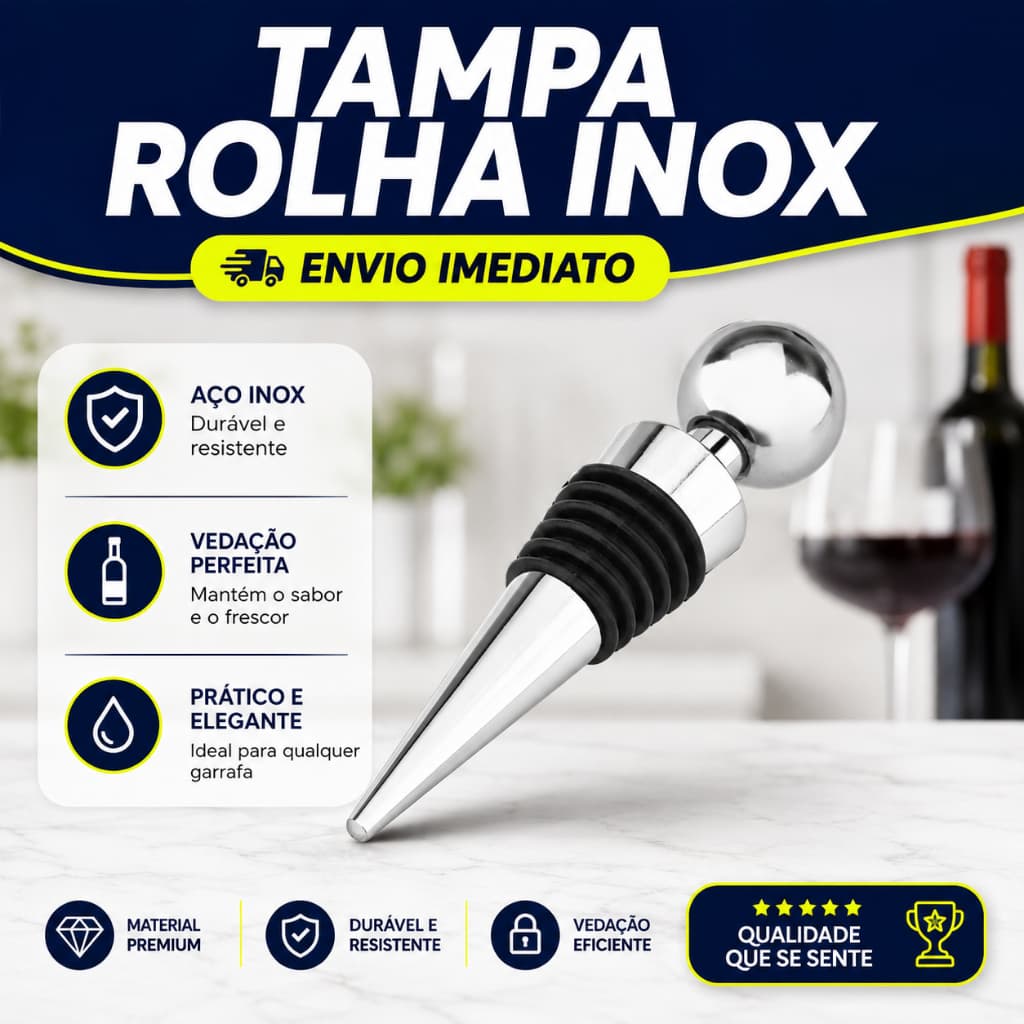 Tampa Rolha Inox para Garrafa - Preserva o Sabor