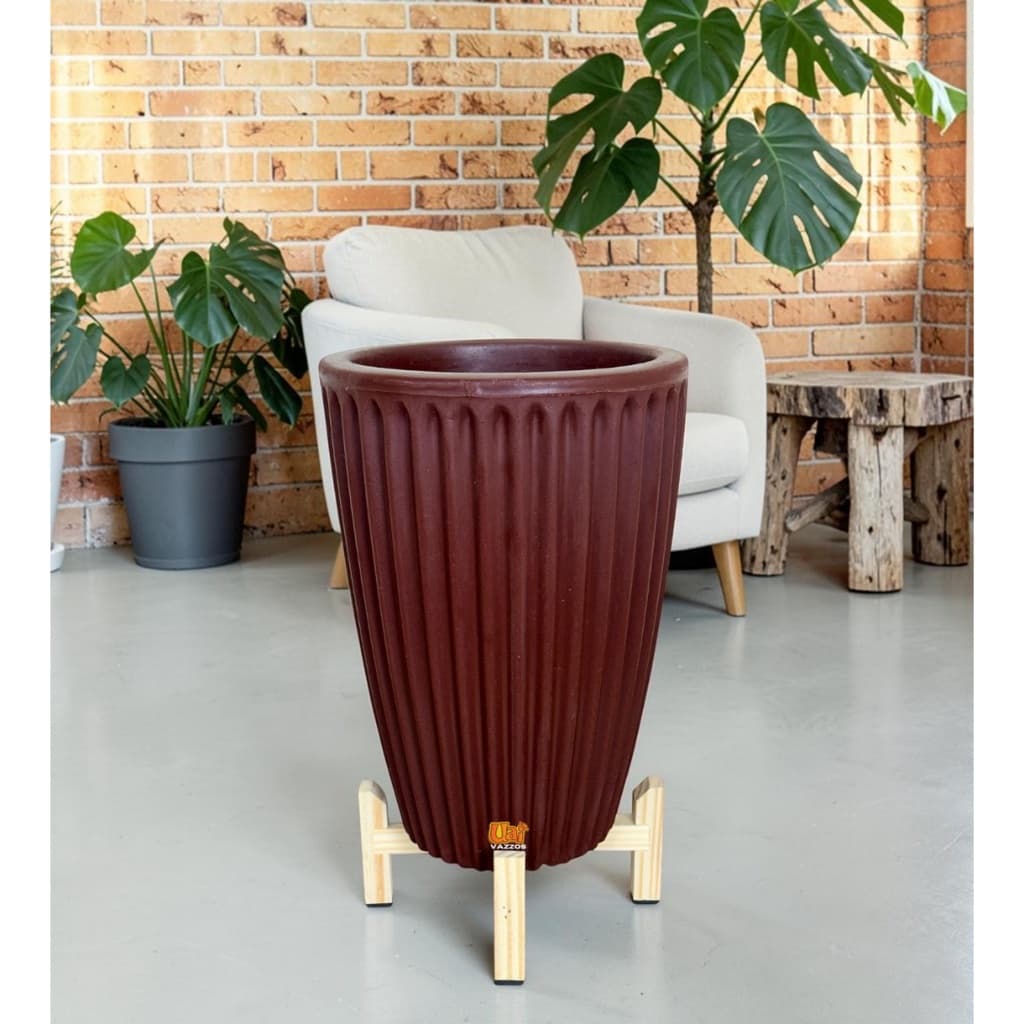 Kit 1 Vaso Coluna Romana P (34X24) Polietileno P/plantas ou Flores + 1 Suportes Madeira Pinus