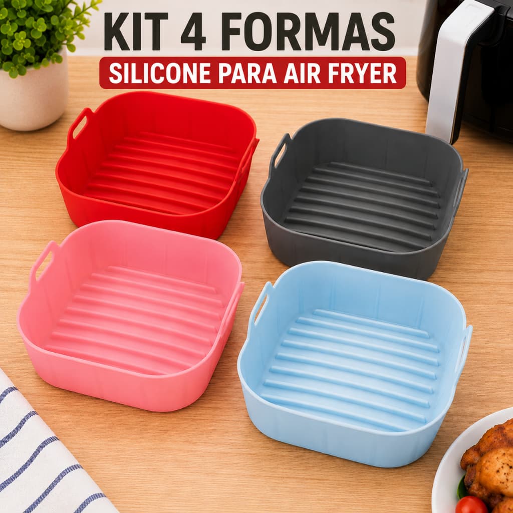 Kit Com 4 Forma Silicone Antiaderente Reutilizável Air Fryer
