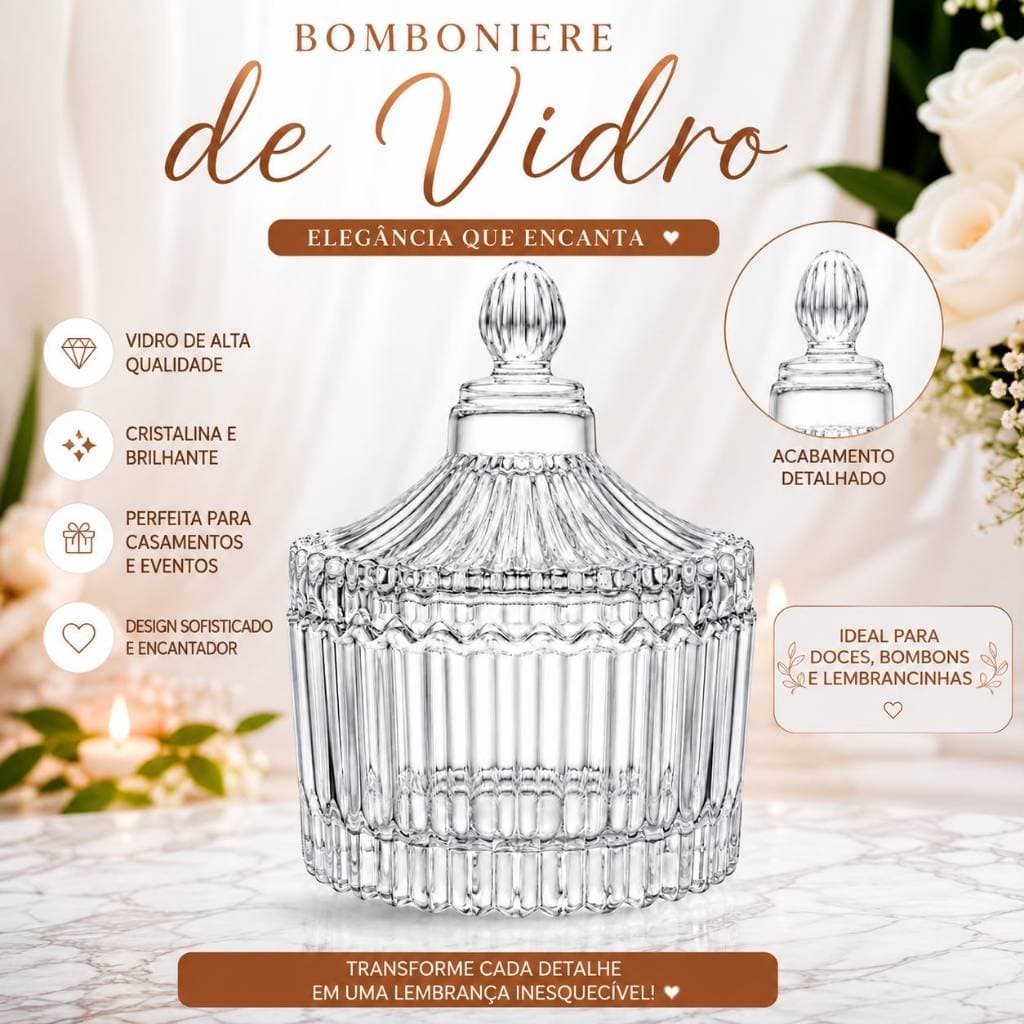 Kit Mini Bomboniere de Vidro 60ml com Tampa 9x6cm | Potiche Cristal Porta Doces, Lembrancinhas, Casamento e Decoração
