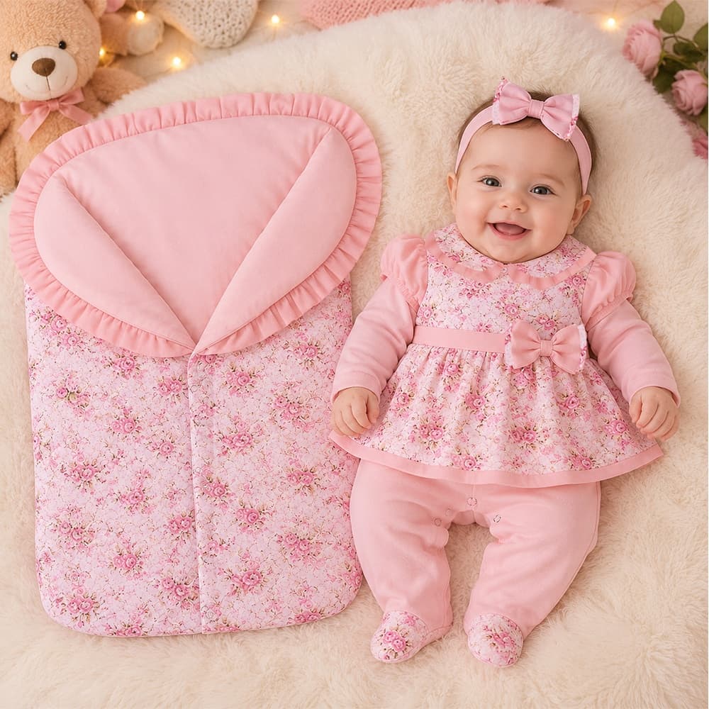 Saída De Maternidade Menina Capricho Com Porta Bebê Saco De Dormir