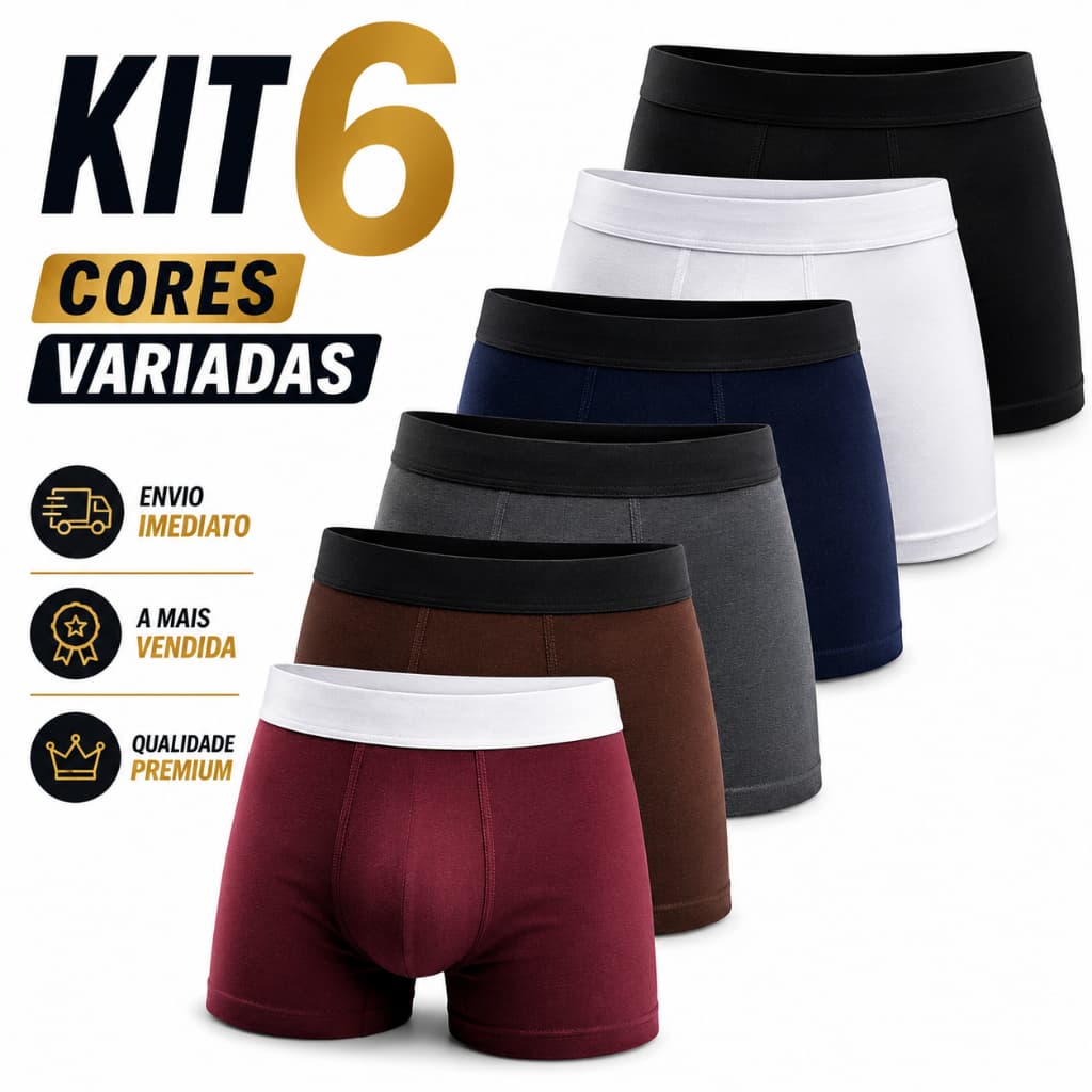 Kit 6 Cuecas Premium Algodão com Elastano Box