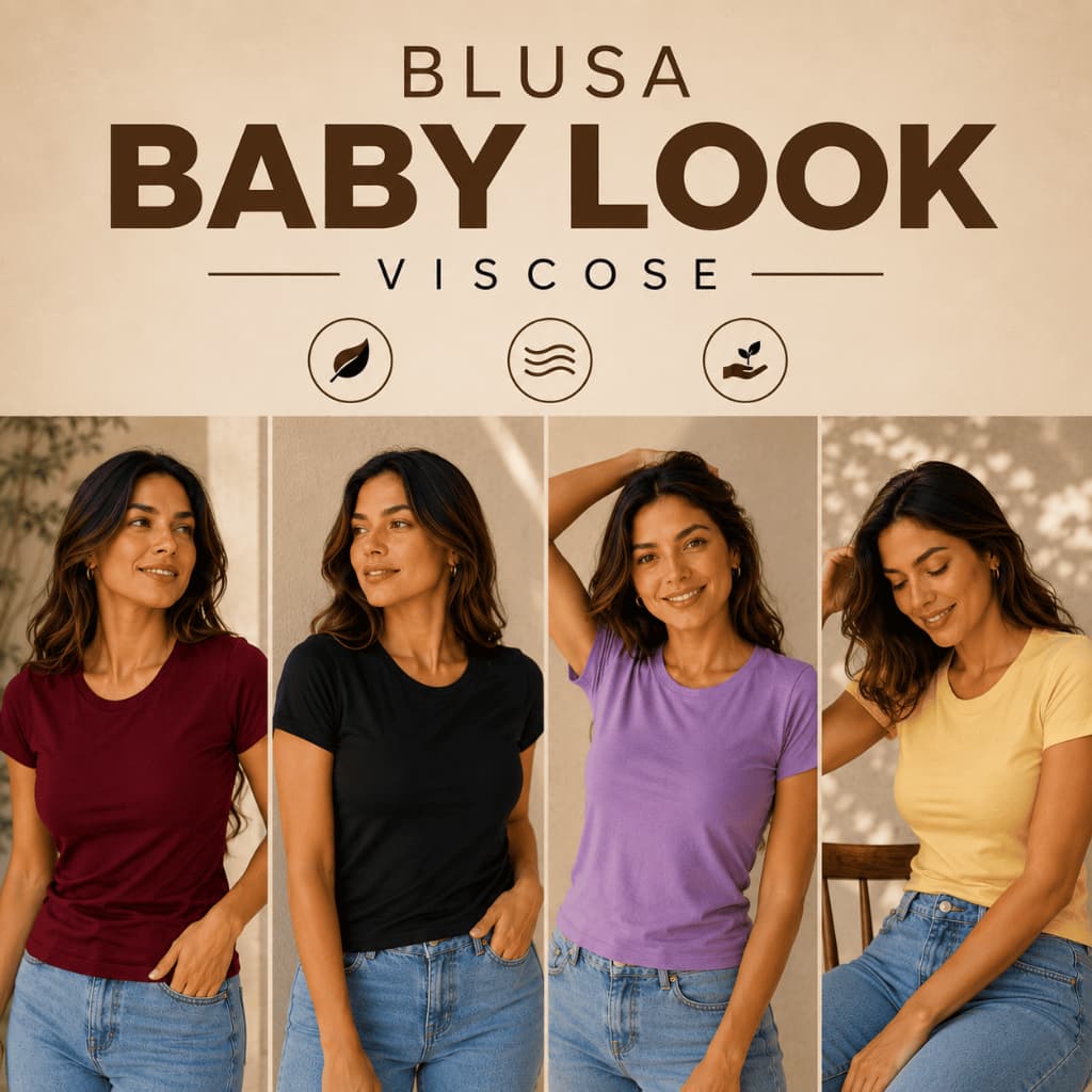 T-shirt Feminina Baby Look Viscose Básica Gola Redonda Blusa Lisa Conforto Dia a Dia Trabalho