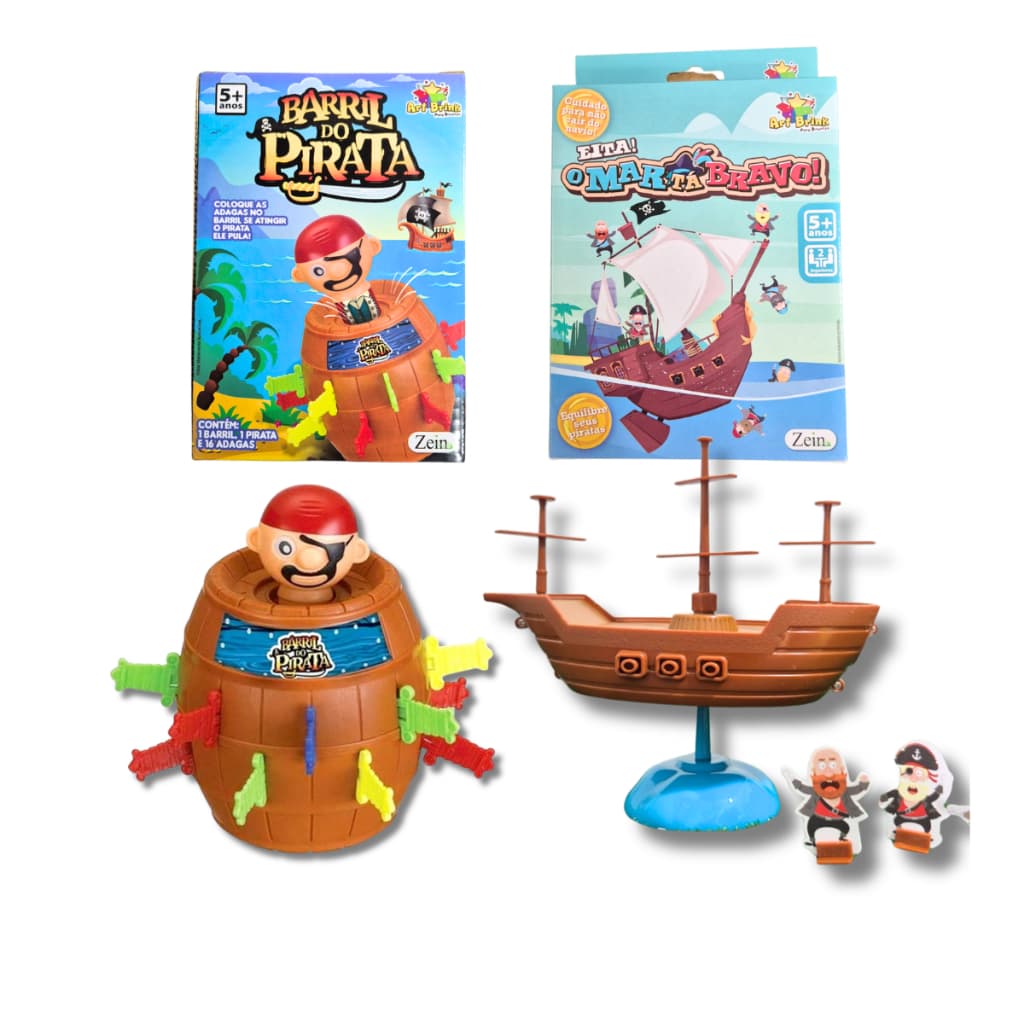 Kit Jogos Educativos Infantis Barril do Pirata Eita O Mar Tá Bravo Brinquedo Educativo
