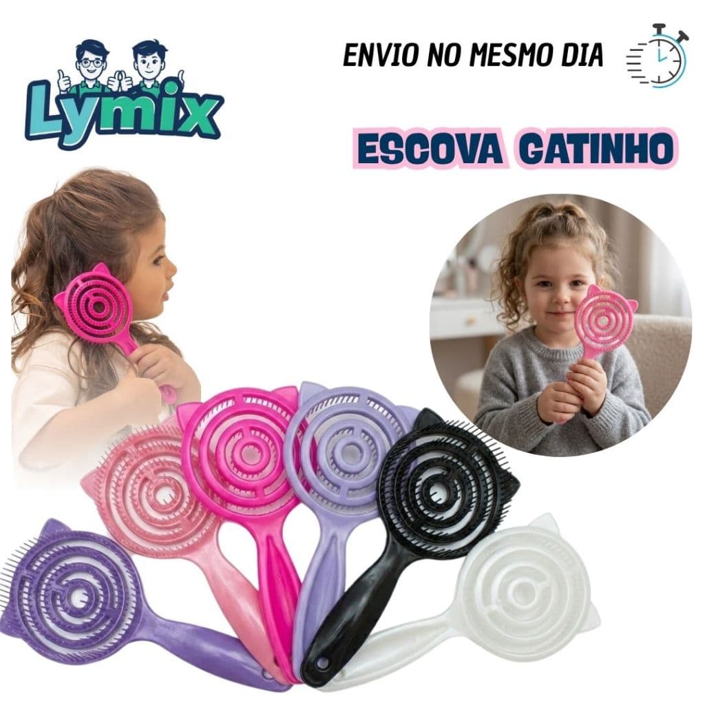 Escova de Cabelo Gatinho Cute | Ideal para Lembrancinha e Uso Diário