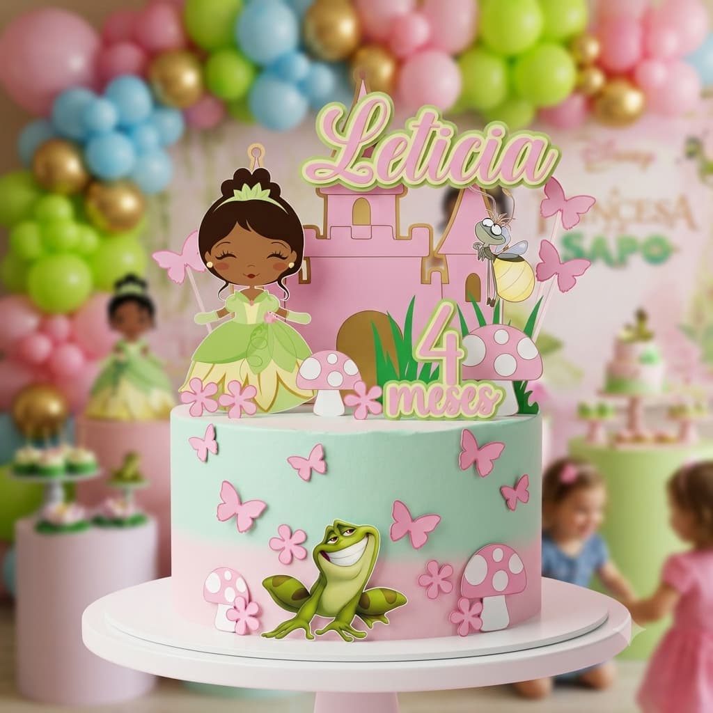 Topo de Bolo Princesa Jardim Encantado princesa e o sapo Personalizado com Nome | Decoração Festa | Mesversário