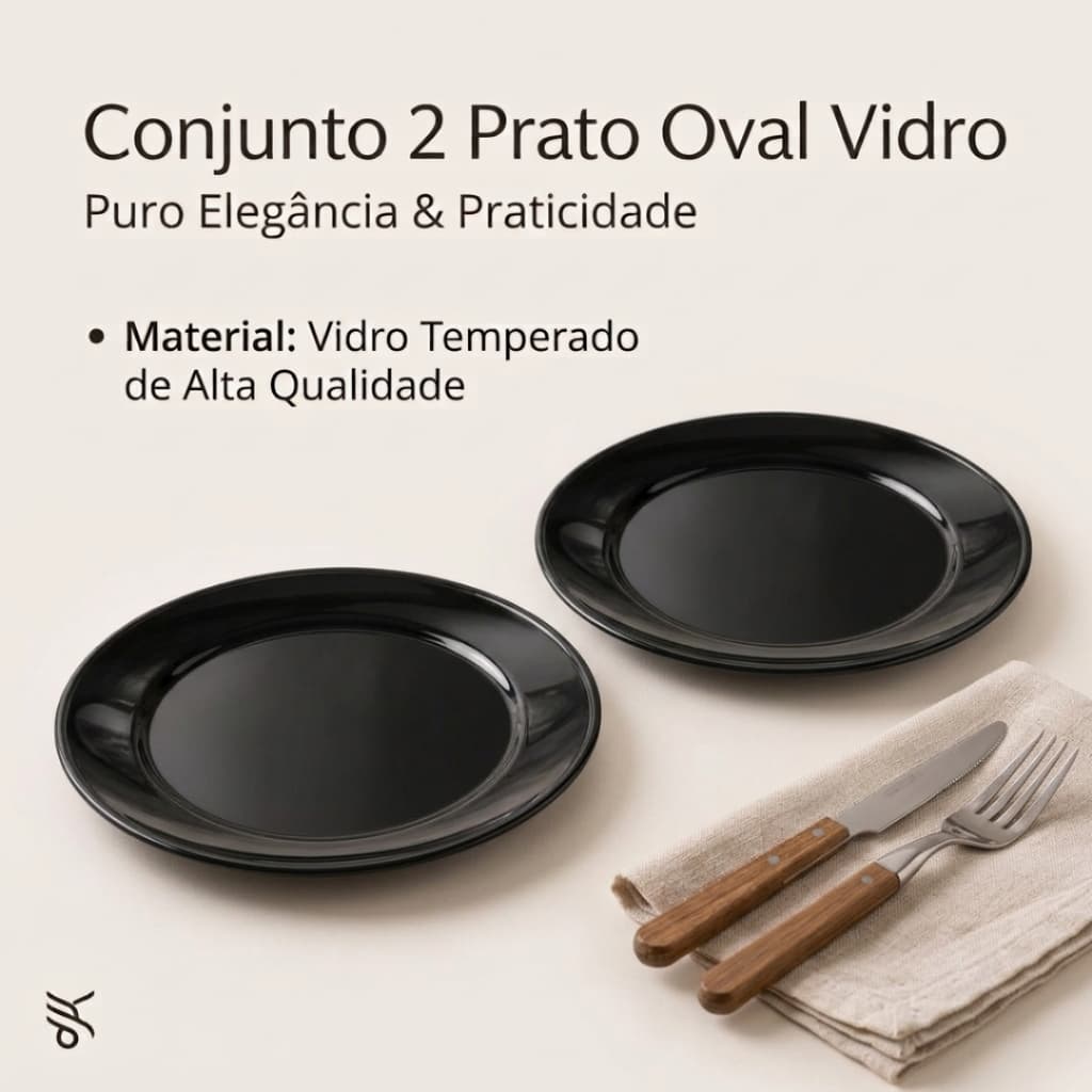 Conjunto 2 Pratos Oval Vidro 35CM - Preta jantar preto