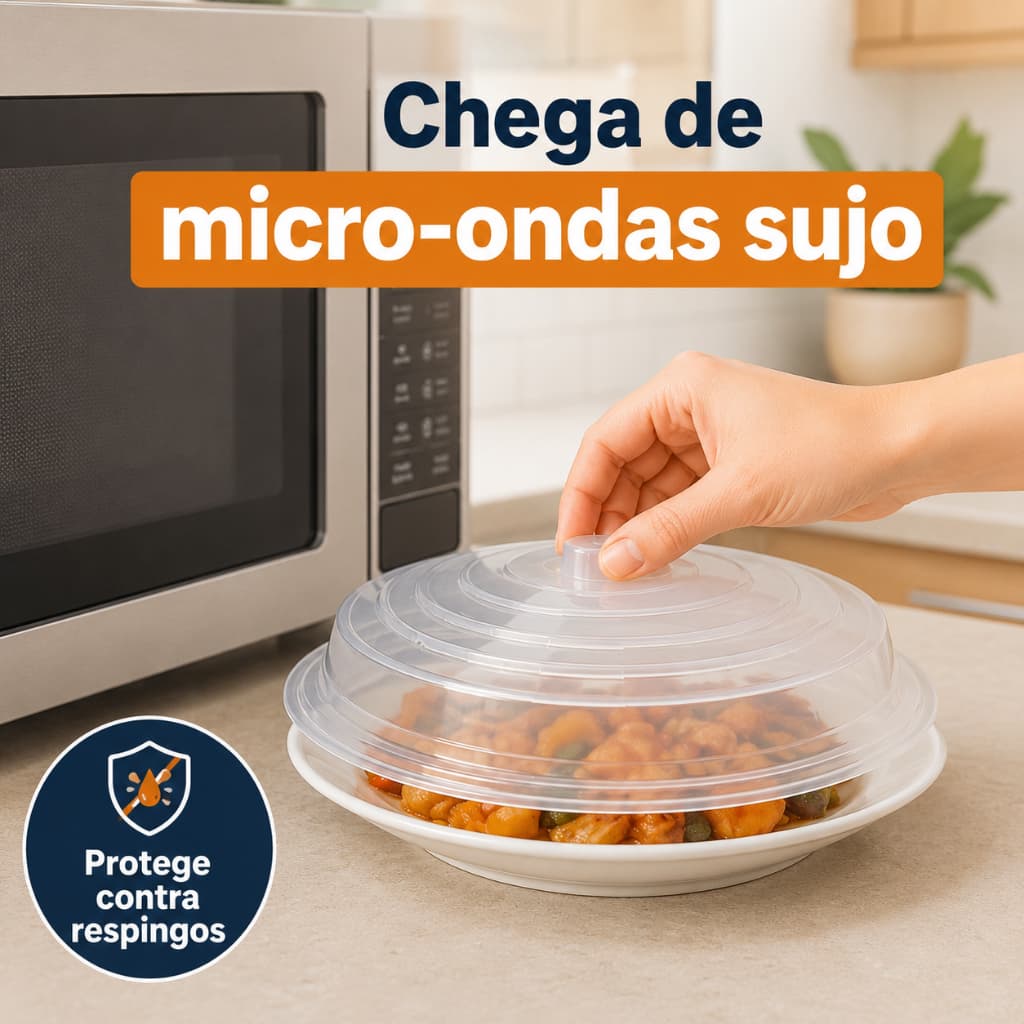 Tampa Protetora Para Micro-ondas 25,7 cm Anti Respingos Plástica Livre De BPA Ideal Para Aquecer E Proteger Os Alimentos