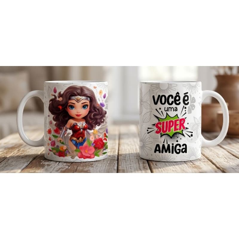 Caneca  Amiga 325ml | Presente para  Amiga | Caneca Personalizada Heroína Cartoon | Caneca de Cerâmica Criativa