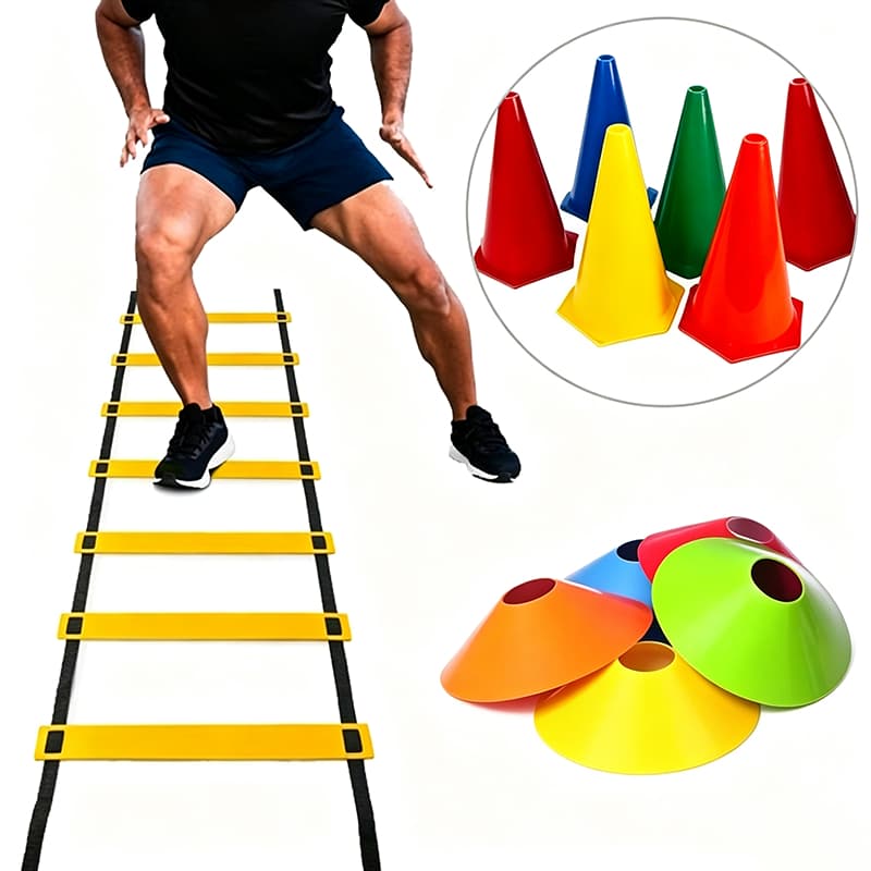 Kit 11 Funcional Agilidade  5 Chapéus   5 Cones e Escada cones para treino