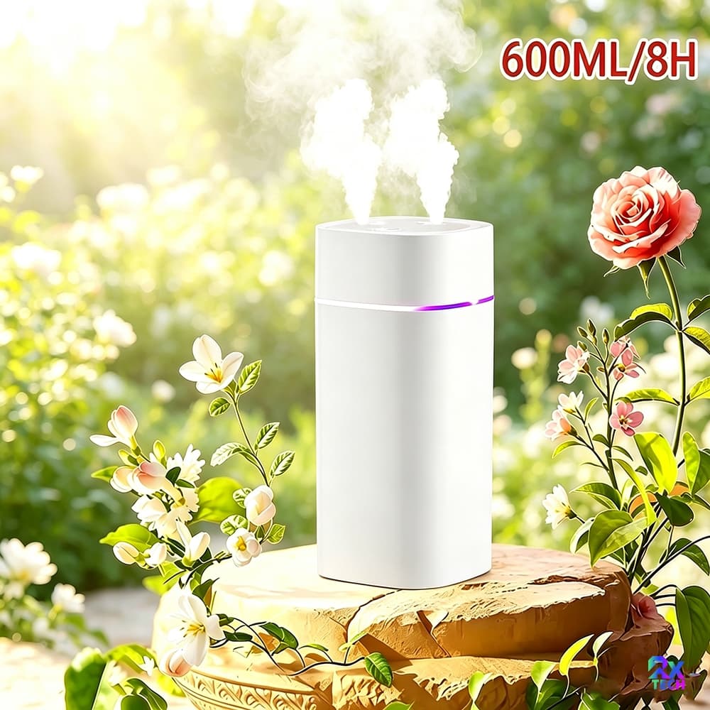 Umidificador De Ar E Difusor Aromatizador Grande De Ambiente 600ml Purificador De Ar Portátil Usb Com LED