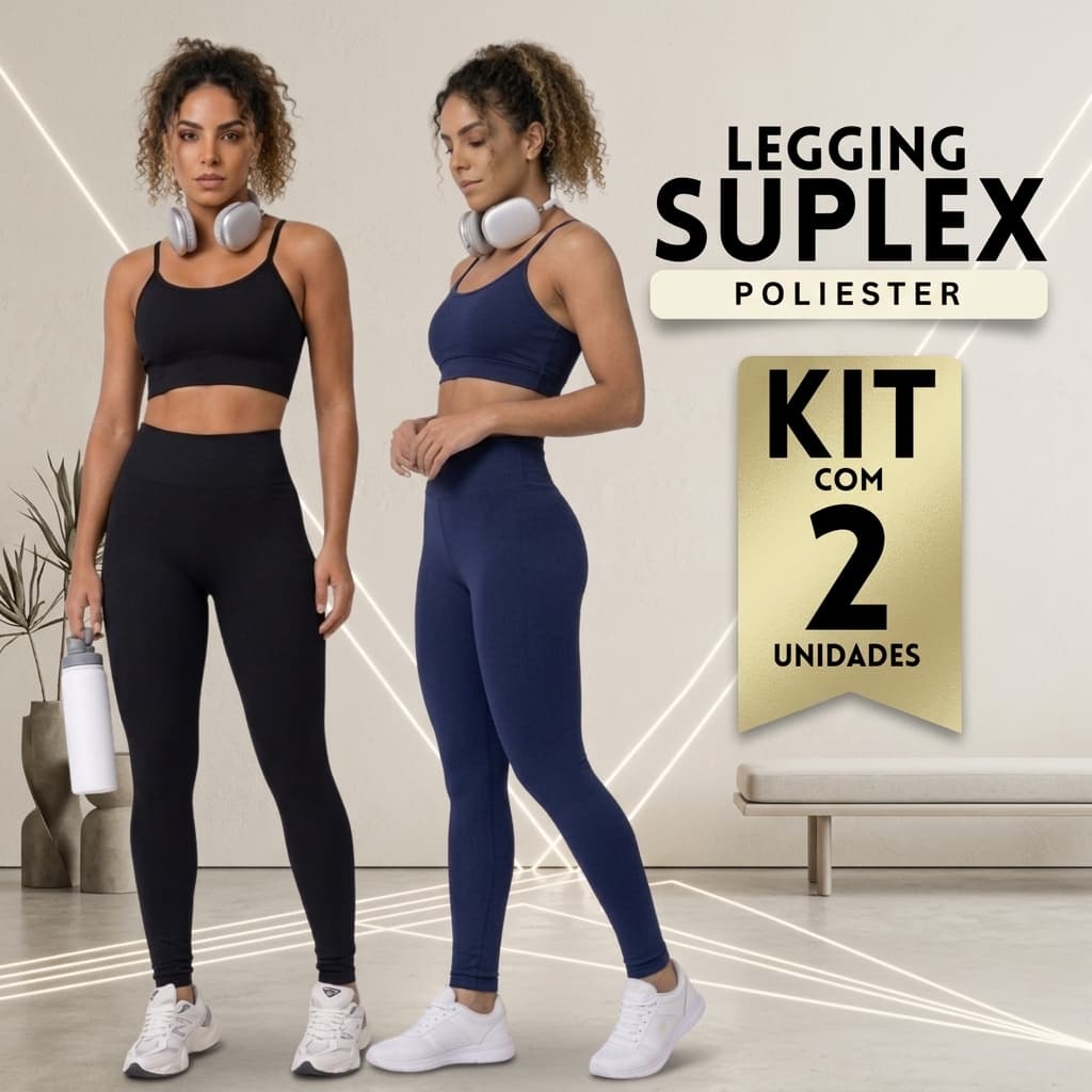 Kit 2 Calças Leggings Cintura Alta e Modeladora Feminina
