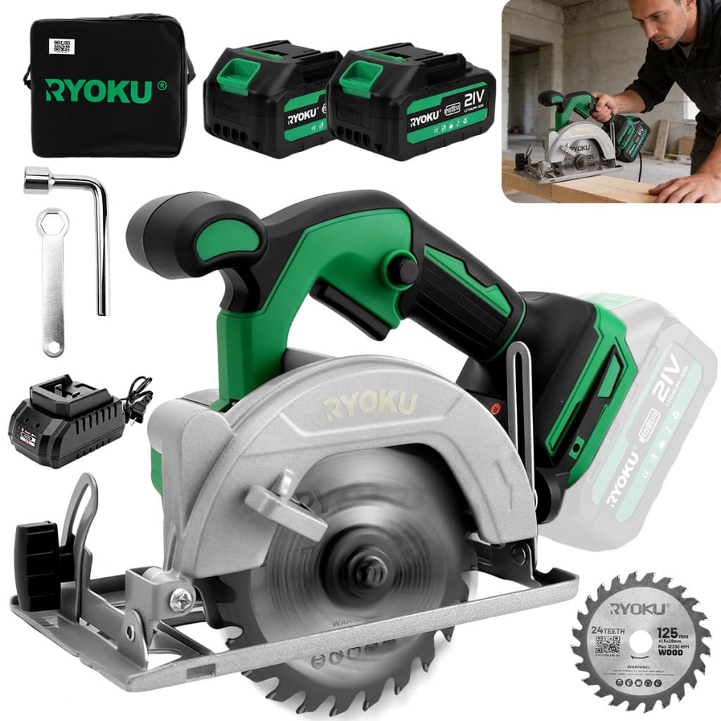 Serra Circular Elétrica Brushless 2 Baterias 125mm Ryoku 7000 rpm