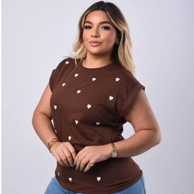 Blusa Japonesa Plus Size Corações Estampada 100% Algodão Feminina Manga Japonesa G2 Casual