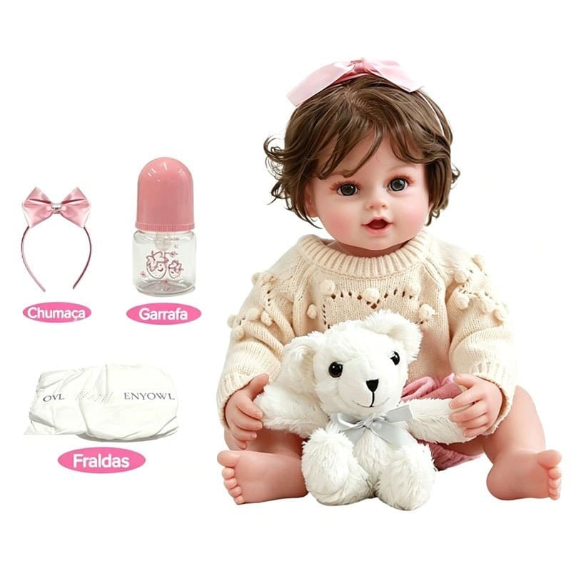 Bebê Reborn Silicone Menina Realista 100% Silicone Cabelo Curto Boneca Infantil