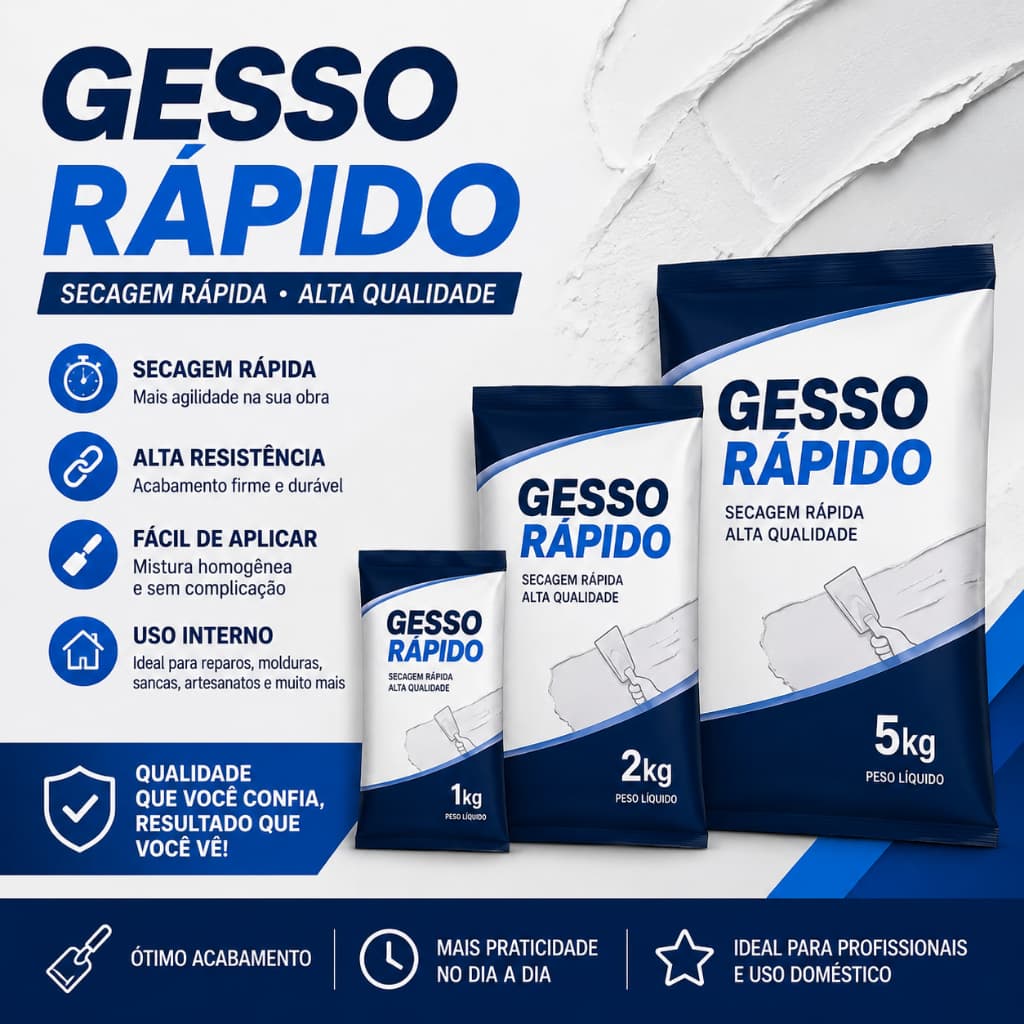 Gesso Branco Secagem Rápida Para Reparo, Artesanato e Moldes 1kg 2kg 5kg